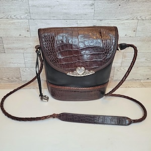Borsa a tracolla in similpelle marrone e nera Brighton Classic VTG