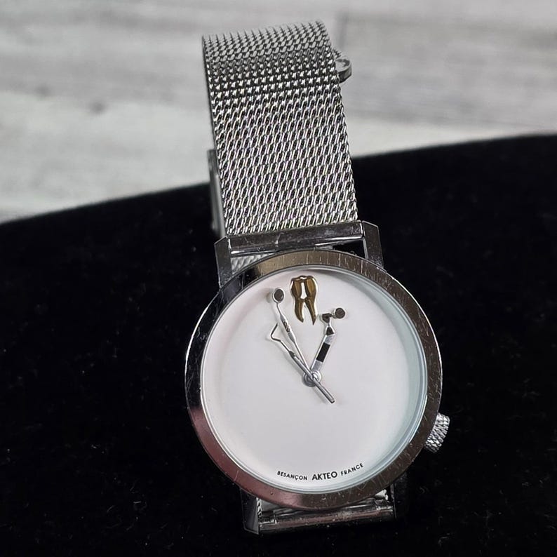 Akteo J.C Mareschal Stainless Steel Watch Dentist France - NEED NEW Battery VTG image 1