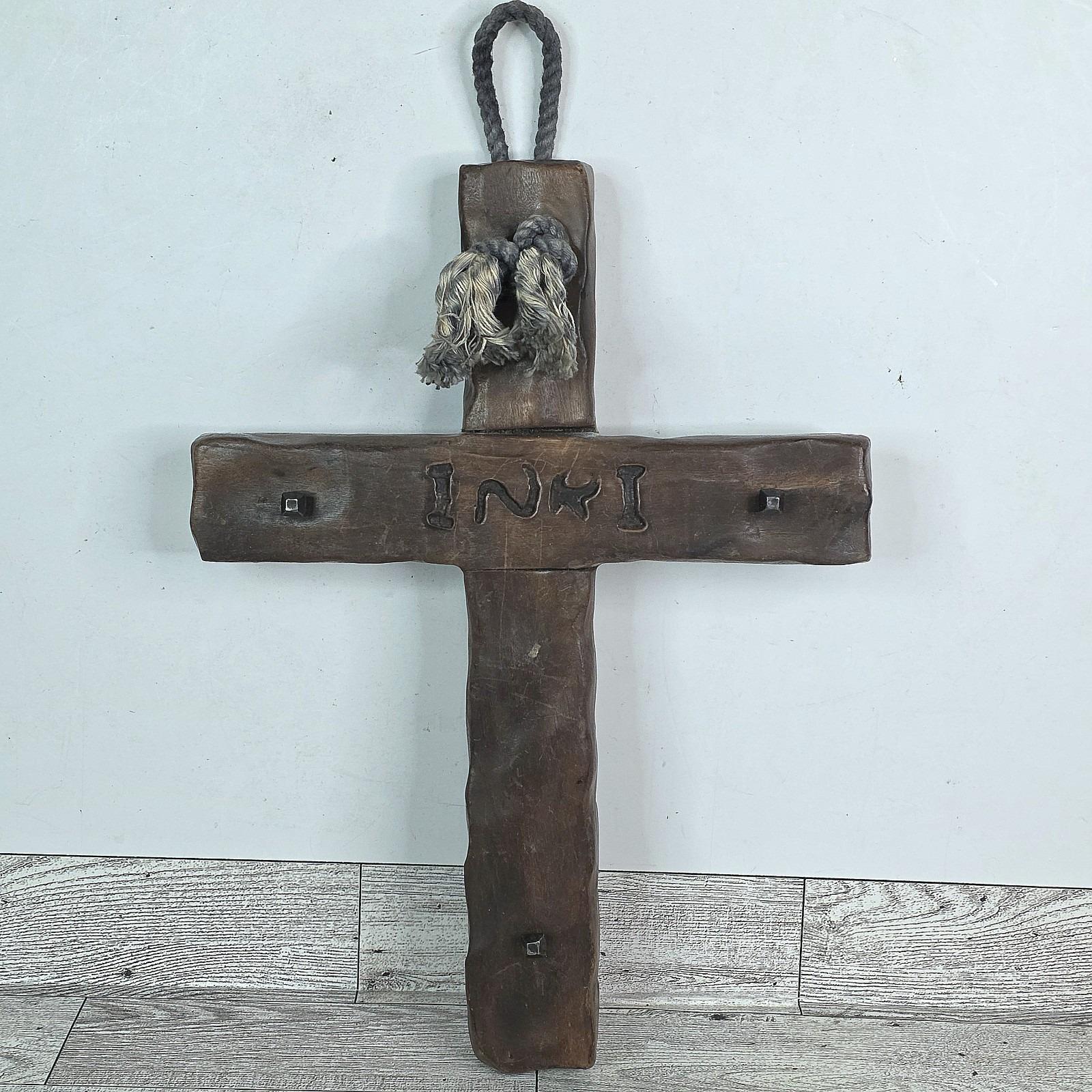 VTG 古びた頑丈な木製十字架壁掛けクロス INRI 12インチ スペイン製