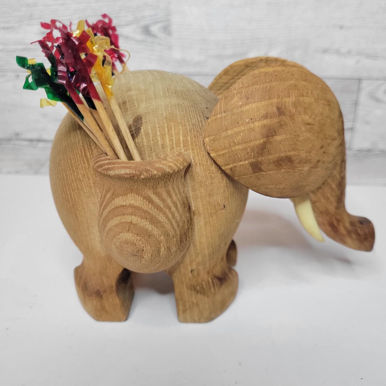 Danish MCM Teak Wood Elephant Toothpick Holder Cocktail Picks