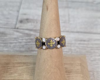 VTG Emaille Cloisonne Stil Ring Lila Gold Blau Größe 6,75