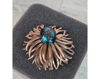 Vintage Renoir Matisse Blue and Black Copper Flower "Daisy" Brooch
