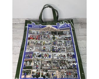 Sacola de compras vintage HARRODS Knightsbridge em vinil PVC, estilo vitrine, da Peter S.