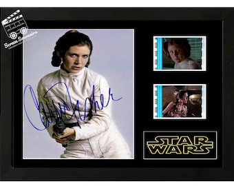 Princess Leia Carrie Fisher Star Wars film cell display Amazing Signed collectable. With COA
