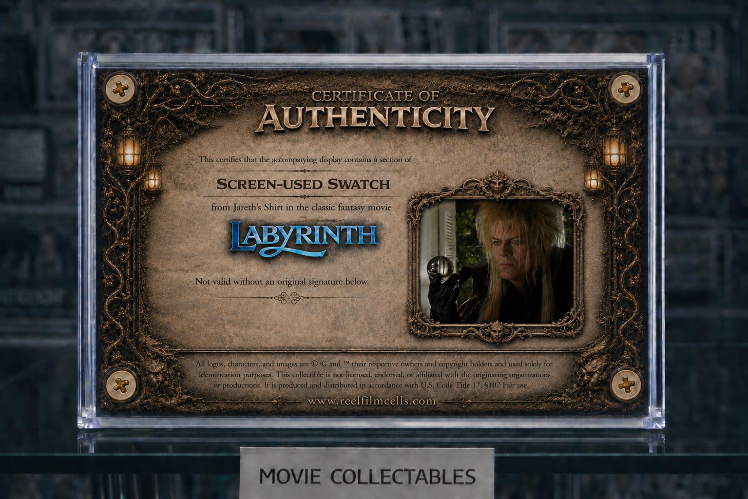Labyrinth Screen Used Jareth Shirt Swatch Display W/ COA David Bowie ...