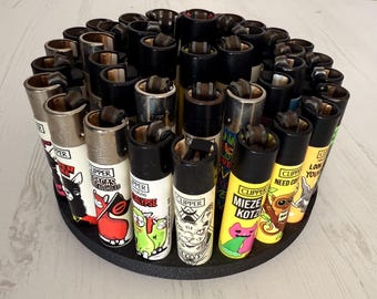 Clipper lighter stand for 47 lighters, round, 3D printed