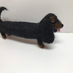 Needle felted dachshund, wool felt, dachshund figurine, standing dog figurine, custom dog with bow tie, miniature dachshund.