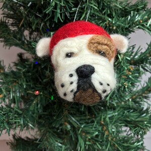 Needle Felted bulldog, felt dog head, Christmas ornament, ready to ship