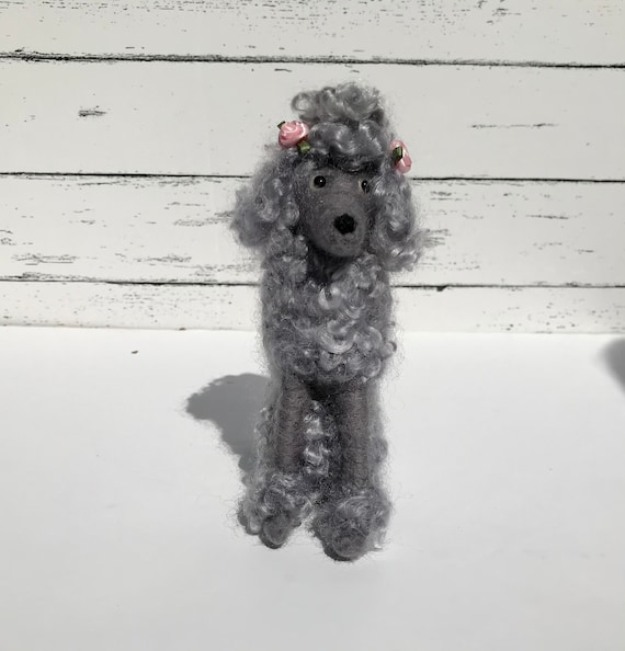 Needle Felted Silver Poodle, Standard Poodle, Silver Curly Haired
