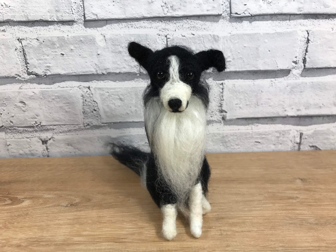 Needle Felted Collie, Wool Felt Border Collie, Sitting Dog Figurine. Etsy