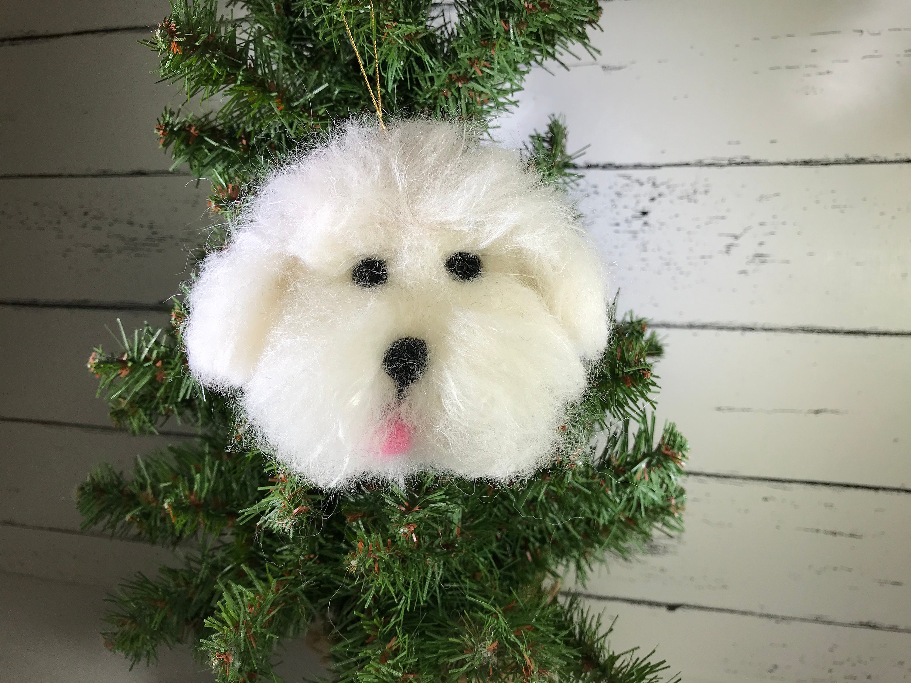 Needle Felted Bichon Frise Felted Dog Head Felted Ornament Christmas Ornament Ready to Ship Etsy