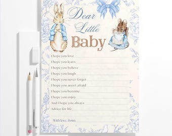 Peter Rabbit Baby Shower Brief an Baby herunterladbare PDF, es war einmal ein Geschichtenbuch für Jungen und Mädchen mit Beatrix Potter Buchthema