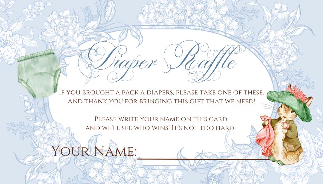 Peter Rabbit Diaper Raffle Peter Rabbit Baby Shower Game Sign Bundle With Beatrix Potter Storybook ...