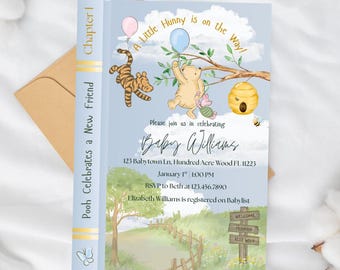 Made to Order Winnie Puuh-Babyparty-Einladung PDF zum ausdrucken mit Storybook-Thema