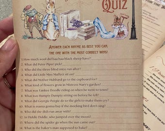 Storybook Nursery Rhyme Quiz: Fairytale Baby Shower Game (Downloadable PDF)