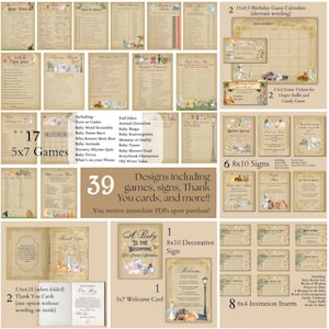 Un nouveau chapitre, un livre d'histoires pour baby shower, une enseigne, un lot de cartes au format PDF téléchargeable, il était une fois des jeux de société sur le thème des contes de fées pour garçon et fille