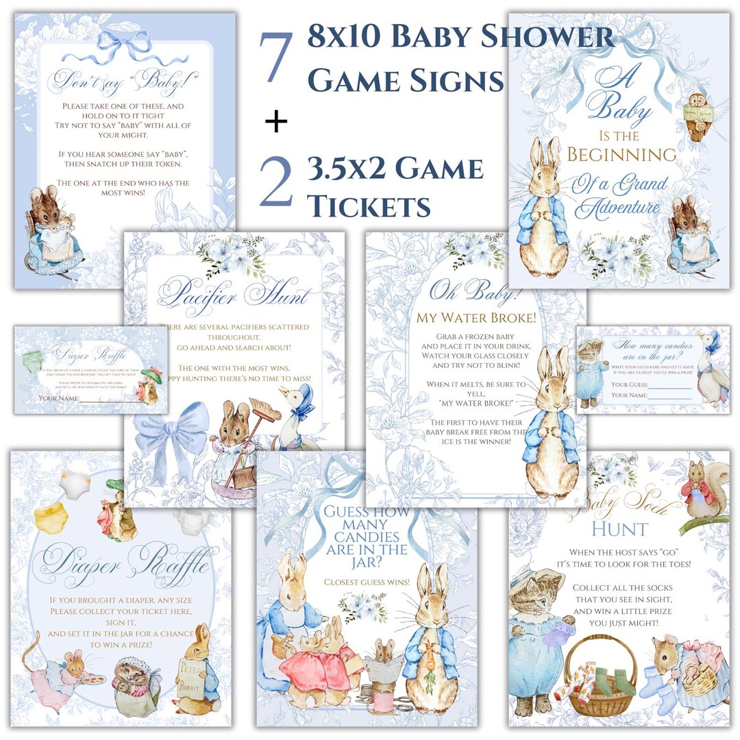 Peter Rabbit Diaper Raffle Sign Peter Rabbit Baby Shower Game Sign Bundle With Beatrix Potter Storybook ...