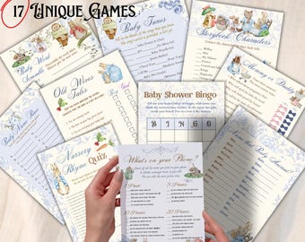 Peter Rabbit Baby Shower Game Bundle with Beatrix Potter storybook chapter friends—instant printable PDF of bingo, trivia, quizzes, etc!