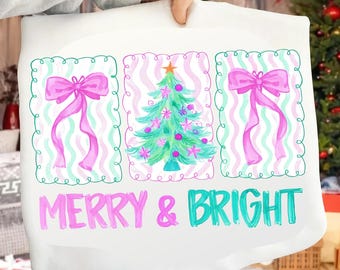 Floral Preppy Christmas Tree Bow PNG, Merry & Bright Clipart (Digital Download)