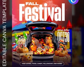 Church Flyer Template | Fall Festival and Harvest Event | Editable Canva | Autumn Church Outreach Design