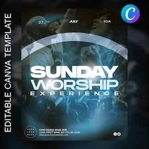 Sunday Worship Experience Church Flyer Template | Editable Canva & Photoshop | Church Service Design | Christian Event Social Media Graphic