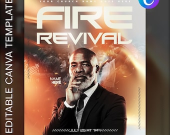 Fire Revival Church Flyer Template: Bold Flame Design (Canva Digital Download)