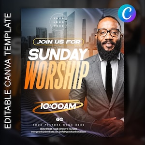 Sunday Worship Church Flyer Template | Editable Canva & Photoshop | Church Service Design | Christian Event Social Media Graphic