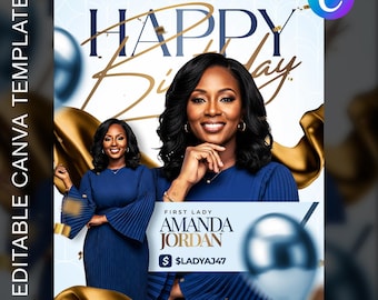 Volante de cumpleaños pastoral / Plantilla de Canva / Diseño de celebración de cumpleaños de pastor