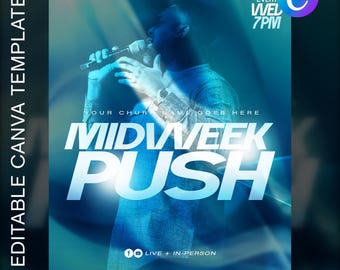 Midweek Push Church Flyer Template | Editable Canva| Bible Study or Midweek Service Design