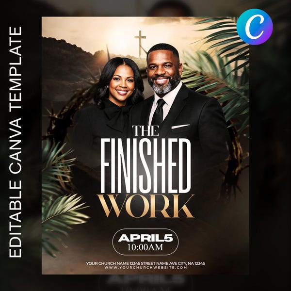 The Finished Work Church Flyer | Easter Sunday Service | Canva Template | Good Friday Worship