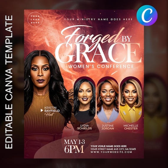 Forged by Grace Women's Conference Flyer | Editable Canva Template (Digital Download)