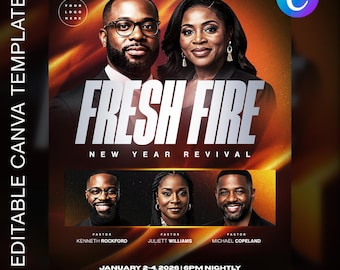 New Year Revival Church Flyer Template | Editable Canva| Church Event Flyer for Worship Service