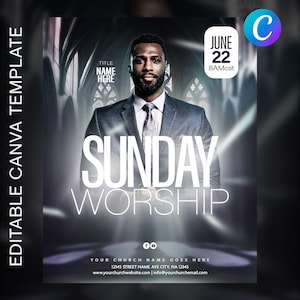 Sunday Worship Church Flyer Template | Editable Canva & Photoshop | Church Service Design | Christian Event Social Media Graphic