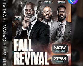 Fall Revival Church Flyer Template | Editable Canva Design | Church Event Flyer | Revival and Renewal Service