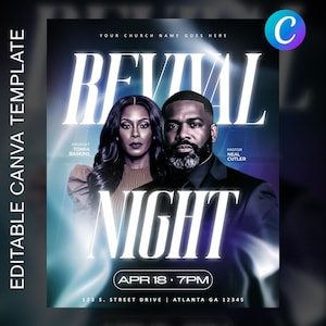 Revival Night Church Flyer | Redigerbar Canva-mall | Gudstjänstevenemang bild 1