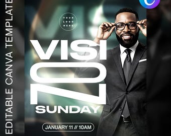 Plantilla de volante para la iglesia "Visión Domingo" / Canva editable / Diseño moderno para servicio presencial o en línea