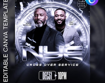 New Year's Eve Service Church Flyer Template | Editable Canva | Crossover Design for NYE Services
