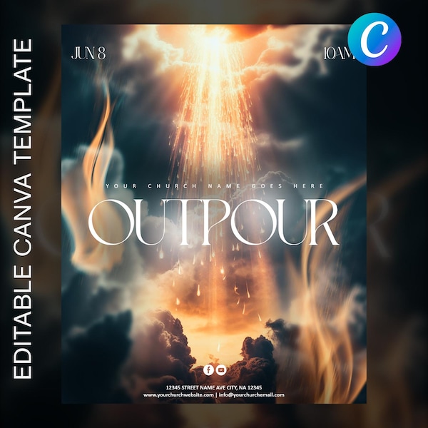 Pentecost Sunday Church Flyer Template: Outpour Revival Design (Canva)