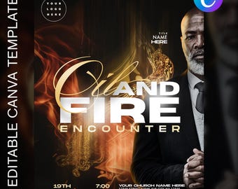 Oil and Fire Encounter Church Flyer Template | Editable Canva| Revival, Worship, Prophetic, or Conference Service