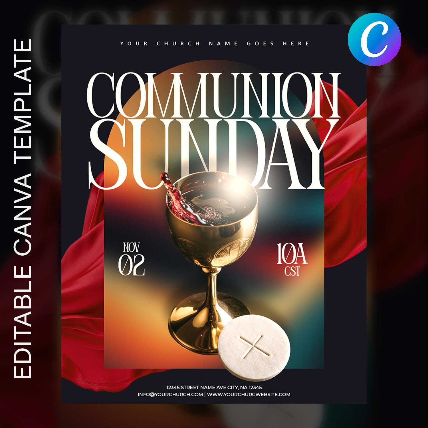Communion Sunday Flyer Template | Editable Canva Design (digital ...