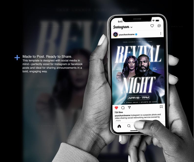 Revival Night Church Flyer | Redigerbar Canva-mall | Gudstjänstevenemang bild 2