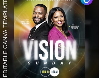 Plantilla de volante para la iglesia "Visión Domingo" / Canva editable / Diseño moderno para servicio presencial o en línea