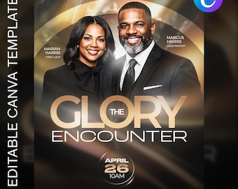 Folleto de Glory Encounter / Plantilla editable de Canva / Servicio de Adoración Dominical