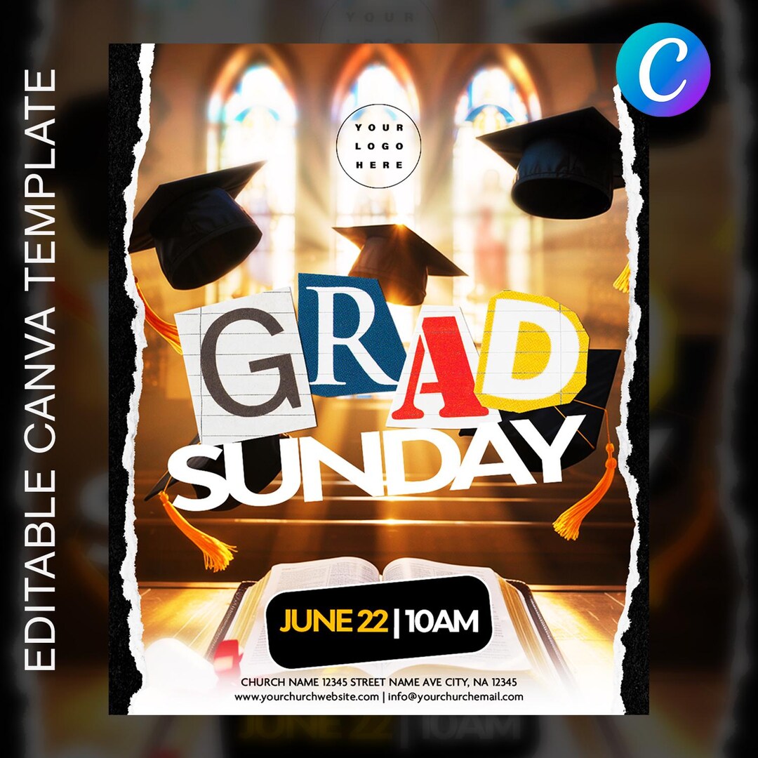 Church Graduation Program Example Graduation Sunday Church Flyer Template | Editable Grad Service Canva ...
