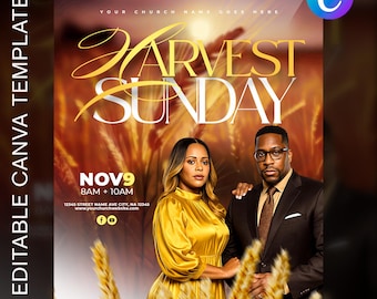 Church Flyer Template | Harvest Sunday Canva Flyer | Fall Worship Service Flyer | Thanksgiving Church Event | Editable Ministry Design
