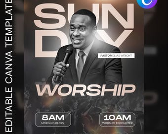 Church Flyer Template: Sunday Worship, Christian Event (Canva Digital Download)