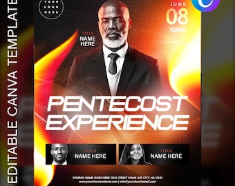 Pentecost Sunday Flyer Template: Red Flame Holy Spirit Design (Canva)