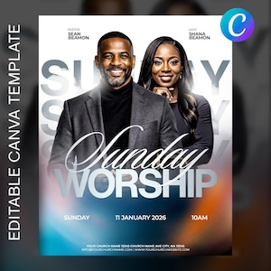 Sunday Worship Church Flyer Template: Editable Canva Graphic