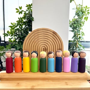 Rainbow Peg Doll Set – Montessori Color Matching Toy – Wooden Dolls for Open-Ended Play (10 pcs)