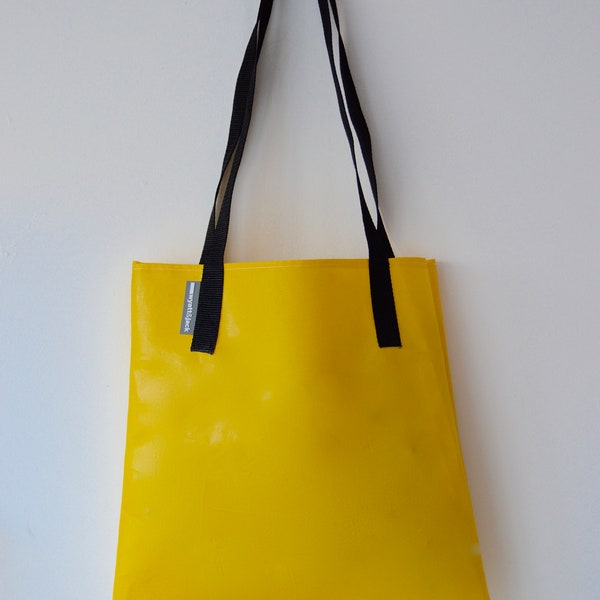 Handmade in UK Yellow Recycled Bouncy Castle Vinyl PVC Tote Shopper Shoulder Bag